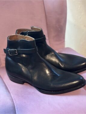 FRYE Austin Jodhpad Black Leather Men's Ankle Boots with Buckle Strap never worn